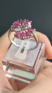 [ cangicungco ] Nhẫn Đính 8 Cánh Đá Hồng Đỏ - Secondhand - WO051