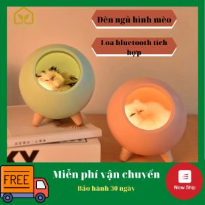 Đèn Bàn Trang Trí Tích Hợp Loa Bluetooth Không Dây Kiêm Đèn Ngủ Mèo Con Chỉnh Được Độ Sáng Có Sạc Tích Điện