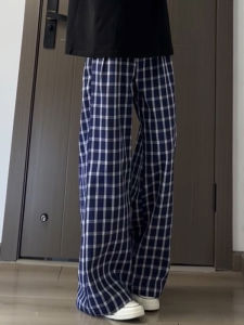 Quần Ống Rộng Kẻ Caro Cleanfit Màu Xanh Mùa Hè Nhanh Khô Rộng Rãi Phong Cách Lười Biếng Rộng Rãi Quần Dài Thường Ngày Cho Nam