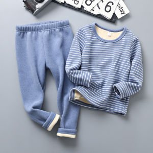 Kids Thermal Underwear Set Fleece Lined Winter Pajamas Boys Girls Warm Two Piece Outfit