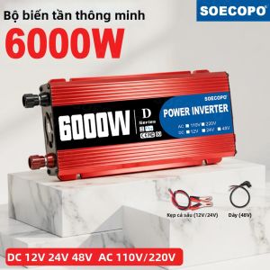 Biến Tần Thông Minh Di Động 6000W Cho Xe RV Xe Tải Với Cổng USB & Kẹp Cá Sấu 12V/24V/48V Sang 110V/220V AC Đạt Chứng Nhận CE Biến Tần Năng Lượng Mặt Trời