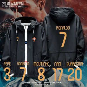 เสื้อสเวตเตอร์มีฮู้ดสำหรับฤดูใบไม้ร่วงและฤดูหนาวของทีมชาติโปรตุเกส C Luo หมายเลข7เสื้อโค้ทเสื้อฟุตบอลโลกของกาตาร์สำหรับผู้ชายเพิ่มฝ้าย