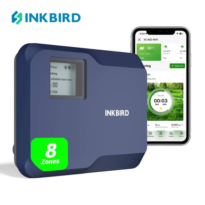 INKBIRD ตัวควบคุมระบบรดน้ำอัจฉริยะ WiFi 4/6/8 โซน พร้อมหน้าจอสัมผัส