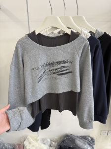 Áo Thun Nữ Tay Dài Ngắn Hở Vai in Chữ Phong Cách Hàn Quốc Mùa Thu 2025 Áo Thun Nữ Hai Mảnh Áo Thun Thường Ngày