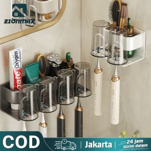 Rak Tempat Sikat Gigi Kamar Mandi Bebas Bor Cangkir Obat Kumur Aluminium Tahan Air