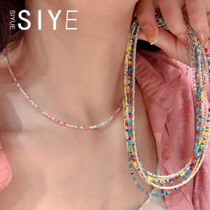 Handmade Candy Colored Beaded Necklace Macaron Style  out Fashion Sweet Geometric Pattern Womens round Bead Chain Jewelry