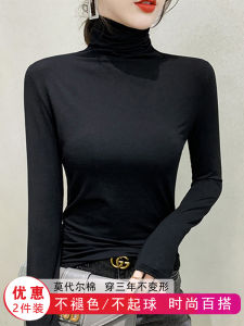 Áo Thun Modal Cổ Cao Màu Đen Mỏng Dài Tay Ôm Vừa Vặn Cho Nữ Mùa Thu Đông Áo Lót Bên Trong Áo Sơ Mi Cổ Bẻ