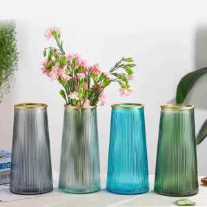 Elegant and Luxurious Glass Vase with Gold Rim
