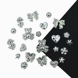 22PCS Shoe Charm Set Silver Bear Butterfly Heart-shaped Pentagram Shoe Decorations Buckle for Sandals Clogs DIY Accessories Gift