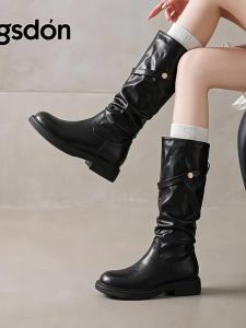 Agsdon | Black Slouchy High-Top Riding Boots