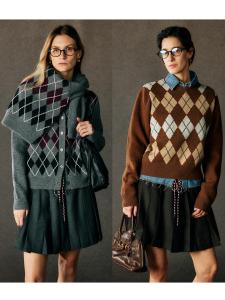 Soft Lamb Fur Knitted Sweater with Diamond Pattern Retro Color Block Horizontal Stripe Back Full Needle Chao Texture