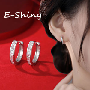 1 Pair Elegant Silver Shining Zircon Hoop Earrings Womens Circle Round Buckle Earrings Daily Accessories