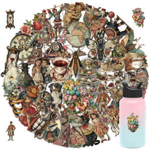 50pcs Victorian Era Stickers Colorful Transparent Decals Reusable & Self-Adhesive for Water Bottles Laptops Phones PET Material