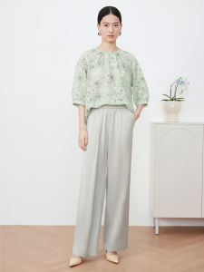 Silky Draped Wide Leg Pants Womens Summer Casual Straight Cut Acetate Elastic Trousers JUZUI Brand Commute Style Long Pants