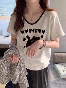 V-Neck Regular Fit Short Sleeve T-Shirt Fashion Slimming Print Top