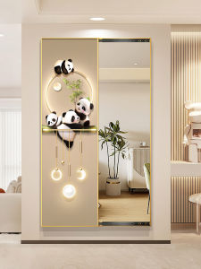Panda Invisible Push-Pull Full-Length Mirror Decorative Painting Cream Style Hallway Dressing Mirror Mural Hidden Closed Mirror