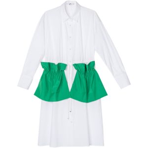 Elegant Fall White Pocket Decorated Shirt Dress