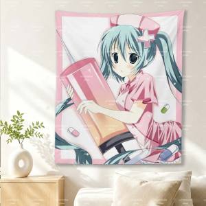Bandai | Hatsune Miku Nurse Tapestry Pink Border Syringe Pill Anime Wall Hanging Bedroom Dorm Aesthetic Decor
