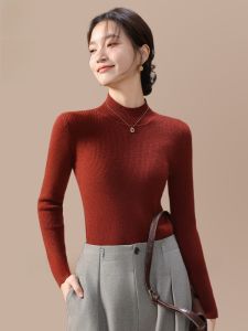 miiow | Womens Cashmere Knitwear Slim Fit Thickened Half High Collar Base Shirt Cat Person Brand Commute Style Straight Tube Type