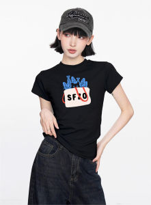 Black Cotton Short Sleeve T-Shirt Womens Summer Slim Fit Compact Size Shoulder Width Regular Length round Neck Top for Young Women