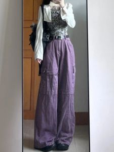 Quần Jeans Công Sở Ống Rộng Dài Đến Sàn Cạp Cao Màu Tím Thiết Kế Thời Trang Cho Nữ Cao 175 Cm Quần Jeans Thường Ngày Mùa Xuân