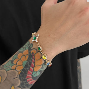 Ingemark Boho Luxury Colorful Crystal Chain Necklace Bracelet for Men Exquisite Creative Adjustable Link Couple Jewelry Set New