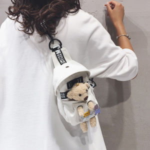 กระเป๋าคาดหน้าอกผ้าใบลายสก็อตสไตล์เกาหลีสำหรับผู้หญิง กระเป๋าคาดไหล่ขนาดเล็ก กระเป๋าสะพายข้างลายสัตว์น่ารัก กระเป๋าสะพายข้างแบบอเนกประสงค์