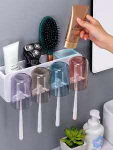 Bathroom Wall Mounted Toothbrush Holder Nordic Style Storage Box Toothpaste Cup Organizer No Drilling Required Brush Holder
