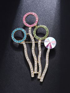 Original Design Hollow out Three Color Micro Paved Rhinestone round Ring Brooch Pin Women Versatile Unique Outerwear Accessory