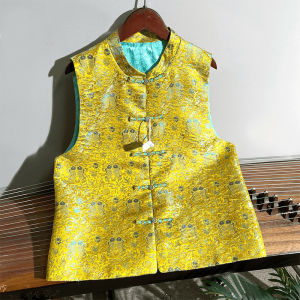 New Chinese Style Song Jin Embroidered Womens Vest Autumn 2025 New National Trend Button Stand Collar Sleeveless Top