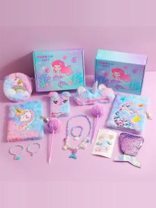 Back-to-School Season Cartoon Mermaid Tail Plush Notebook Childrens Diary Book Bracelet Bag Gift Box Set Creative Trendy Girl Stationery