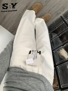 Quần Jeans Denim Ống Rộng Màu Trắng Cho Nữ Mùa Hè 2025 Quần Ống Rộng Ôm Dáng Cạp Cao Thường Ngày Quần Dài Thường Ngày