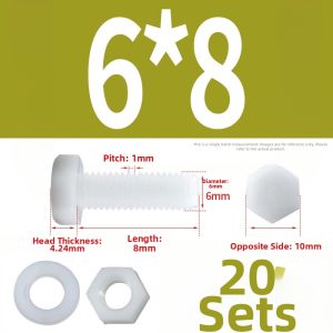BAIRUITE | Nylon Hexagon Screws Nuts Washer Set Plastic Insulated Screws M3-M12