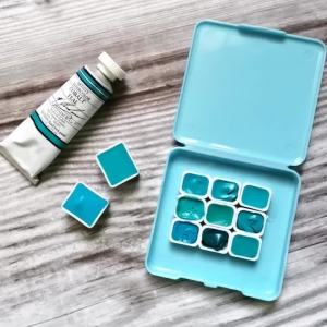 9สี/กล่อง Turquoise Series Schmink/rubens/holbein Solid สีน้ำศิลปินเกรด Fine Art Supplies แบบพกพาภาพวาดสี