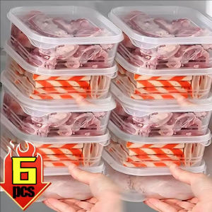 6Pcs Refrigerator Frozen Meat Box with Lid Food Preservation Box Transparent Freeze Meat Fresh-Keeping Crisper 350/650ml
