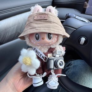Labubu Standing 17cm Plushie ชุดเดรสยางกาวพร้อมเสื้อกั๊ก กางเกงขาสั้น รองเท้าถ่ายรูป หมวก สไตล์ Macaron สำหรับผู้ชายและผู้หญิง