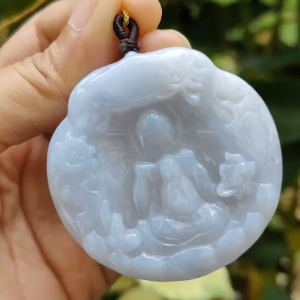 Newly Listed SG Seller crafted with Faceless Buddha on Light Lavender Natural Type A Jadeite Jade as Pendant certificate weighs 35.2 grams measurement 51.6 * 51.6 * 6.8 mm (pendant380)