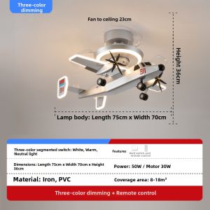 QIDUN | Boys Fighter Plane Model Ceiling Fan Light