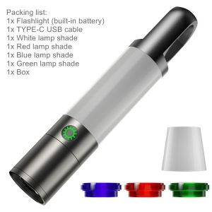 Alonefire | Zoom COB Light Beam LED Flashlight Red Blue Green lamp shade USB Rechargeable Multi purpose Outdoor Hiking Camping Fishing torch