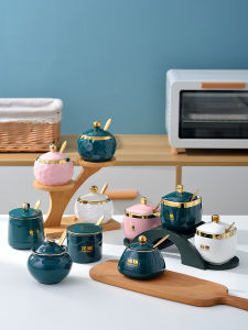 Accessible Luxury For Home Ceramic Seasoning Cans Condiment Dispenser Spice Jar Canned Salt MSG Pepper Oil Jar Combination Suit