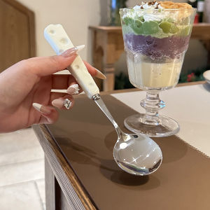 Ceramic Cheese Spoon 304 Stainless Steel High Aesthetic Value Cute Children Eating Spoon Boss Lady Personal Use Ins Style
