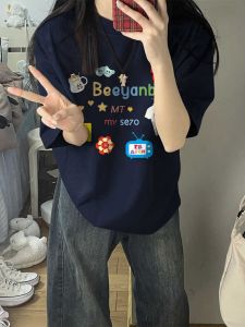 American Retro Trendy Stylish Niche Style Pure Cotton Short Sleeve T-shirt Male and Female Large Size Plus Size Ladies Loose Couple Outfit Tops