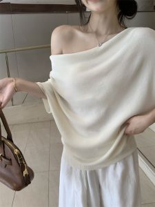 เสื้อยืดคอกลมแขนสั้นผู้หญิง Pure Desire ทรงหลวม สไตล์ฝรั่งเศส ดีไซน์เก๋ไก๋ เสื้อถัก ชุดลำลอง ใส่สบาย