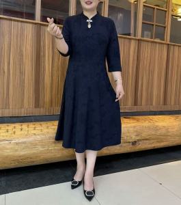 Slimming Long Sleeve Qipao Dress Wedding Dress for Women Autumn New Style Commuter Style Korean Version Slim Fit Mid-Length