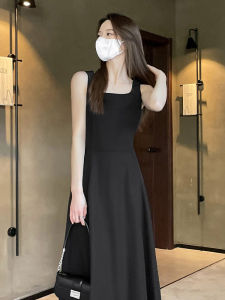 Elegant Black Strapless Dress Womens Fashion Autumn New High Waist Hepburn Style Long Dress Outerwear Casual A-Line Skirt