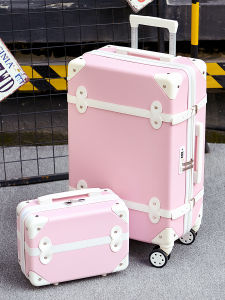 Vintage Style Womens Luggage 24 Inch Carry-On Suitcase Mother-Child Design Retro Polka Dot Pattern Spinner Wheels Travel Bag