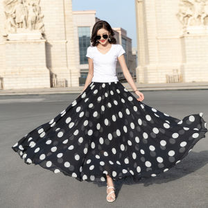 Elegant A-Line Midi Skirt with Large Polka Dots in Chiffon for Holiday Stylish Full Skirt Women plus Size Natural Waist Long Skirt