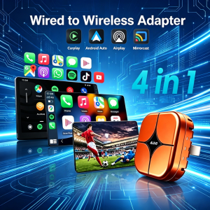 PLAYAIBOX 4 in 1 Wireless CarPlay Android Auto Adapter with Screen Mirroring ios CarPlay/Android Auto Wired & Wireless for Car