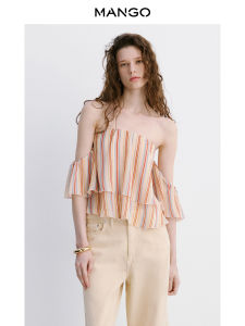 Mango | Womens Sheer Ruffle Striped Shirt