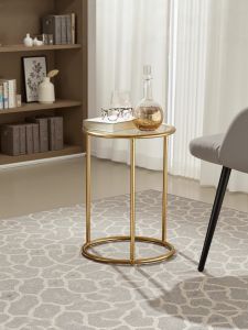 Quanchen Decorative Scandinavian Modern Simple Coffee Table Sofa Glass Side Table Corner Table Iron round Mini Side Table